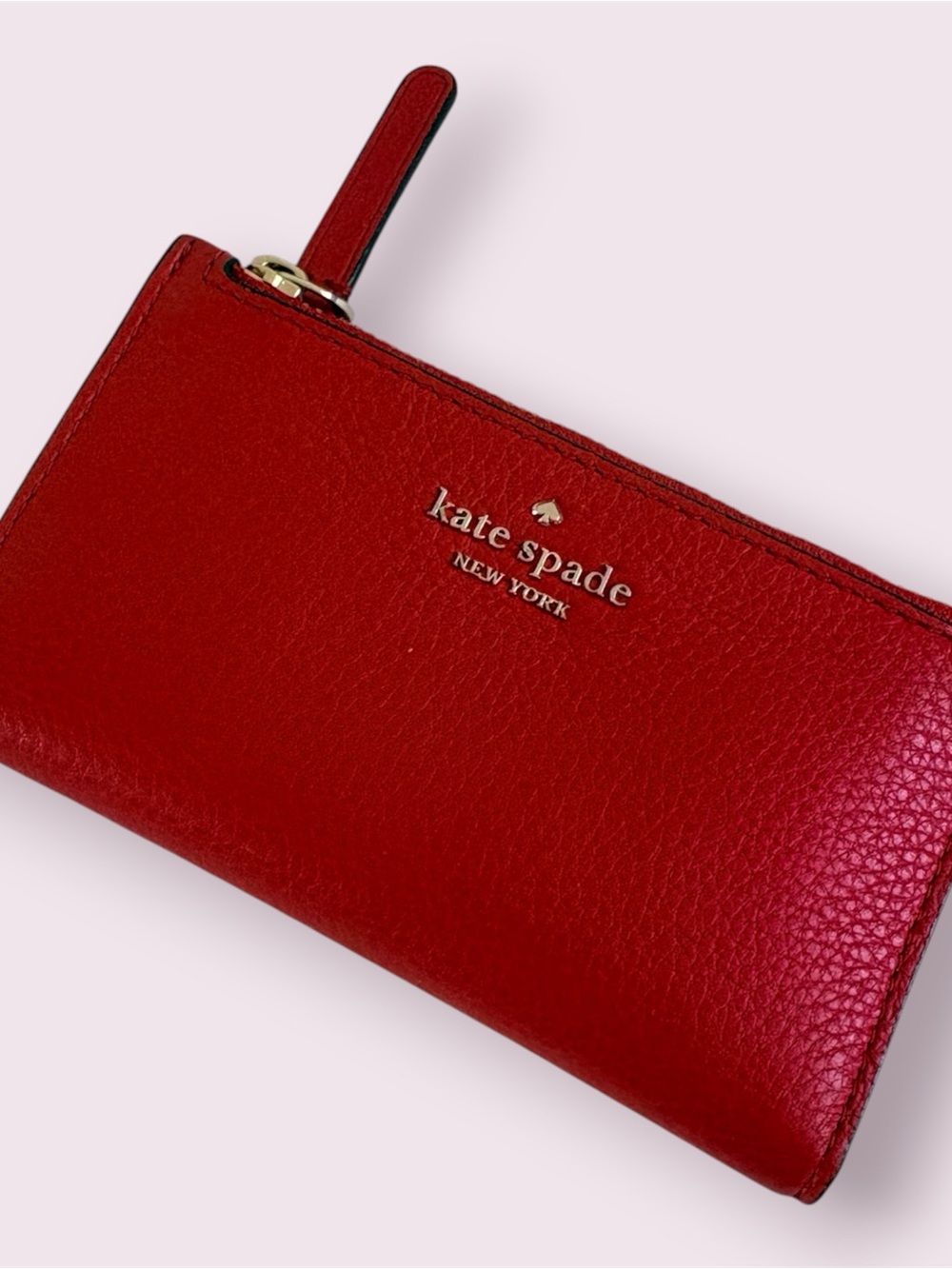 kate spade Red Pebbled Leather Zip Wallet